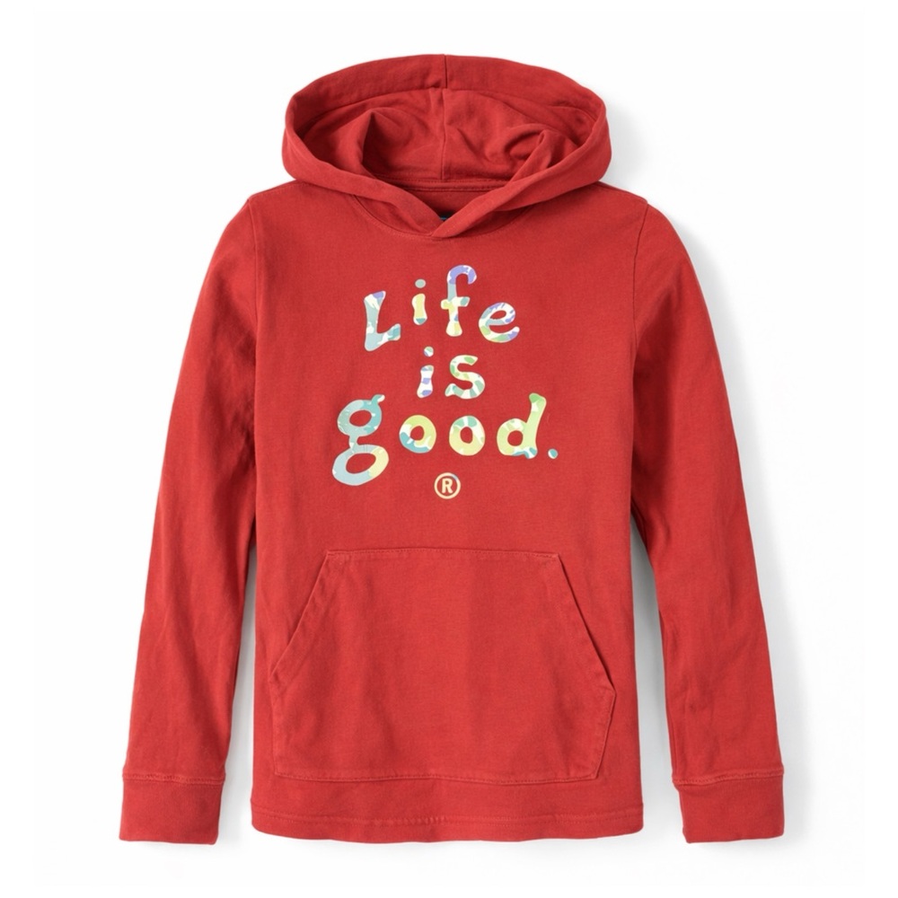Life is Good Red Hooded Logo Crusher Top Kids Size S 6/7